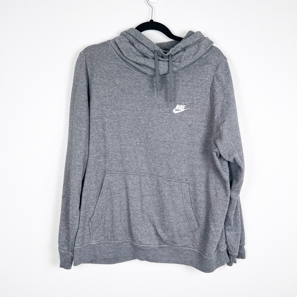 Nike Womens Funnel Neck Sweatshirt Gray Pullover Hoodie 1X Plus Size